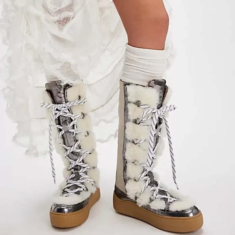 Free People Wilder Mukluk Lace Up Bohemian Suede Shearling Tall Platform Boot 9
